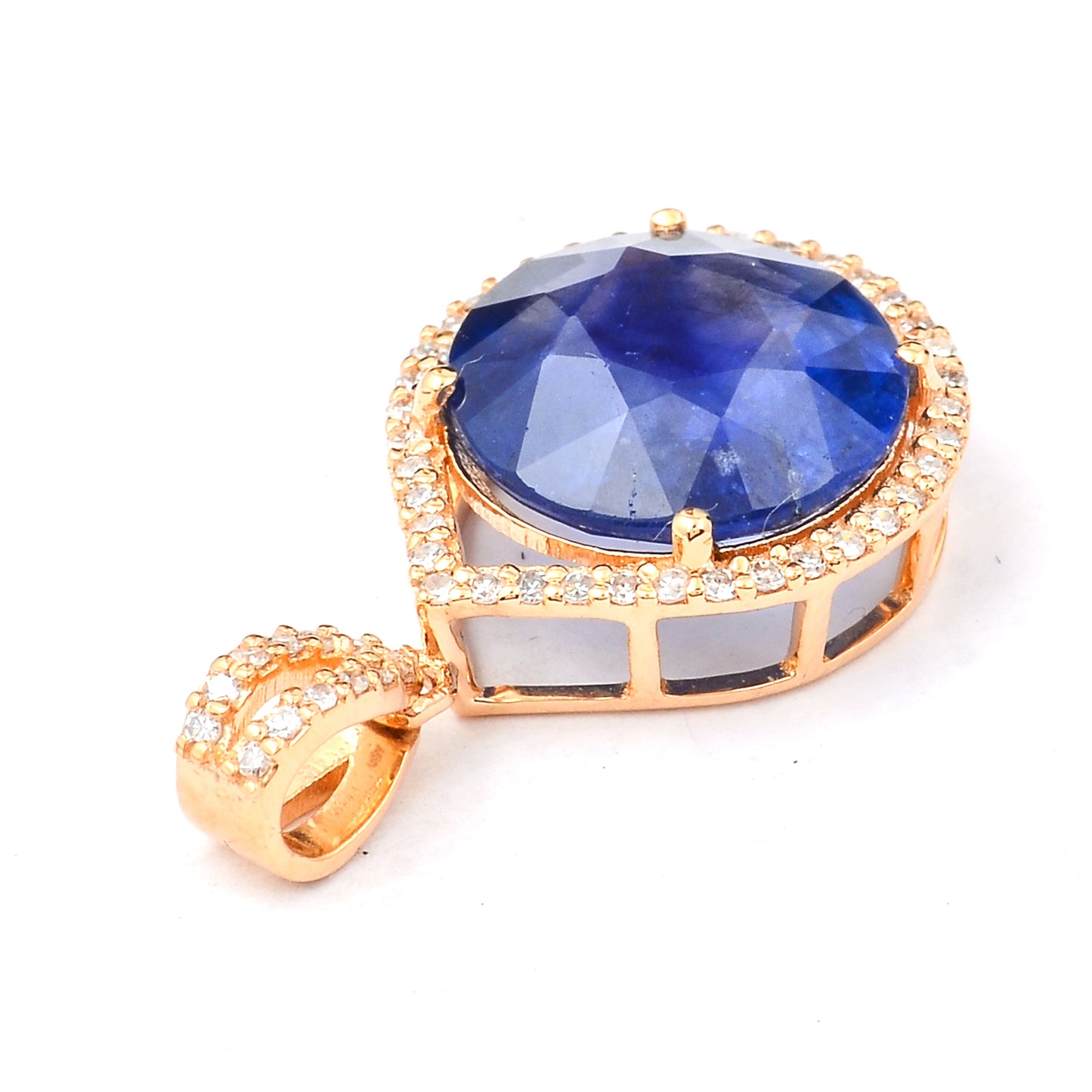 4.75 Ct Round Mixed Cut Natural Sapphire 14K Gold Pendant