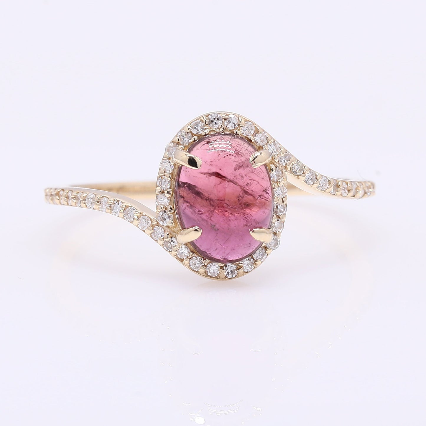 1.26 Ct Oval Cabochon Cut Natural Rubellite 14K Gold Ring