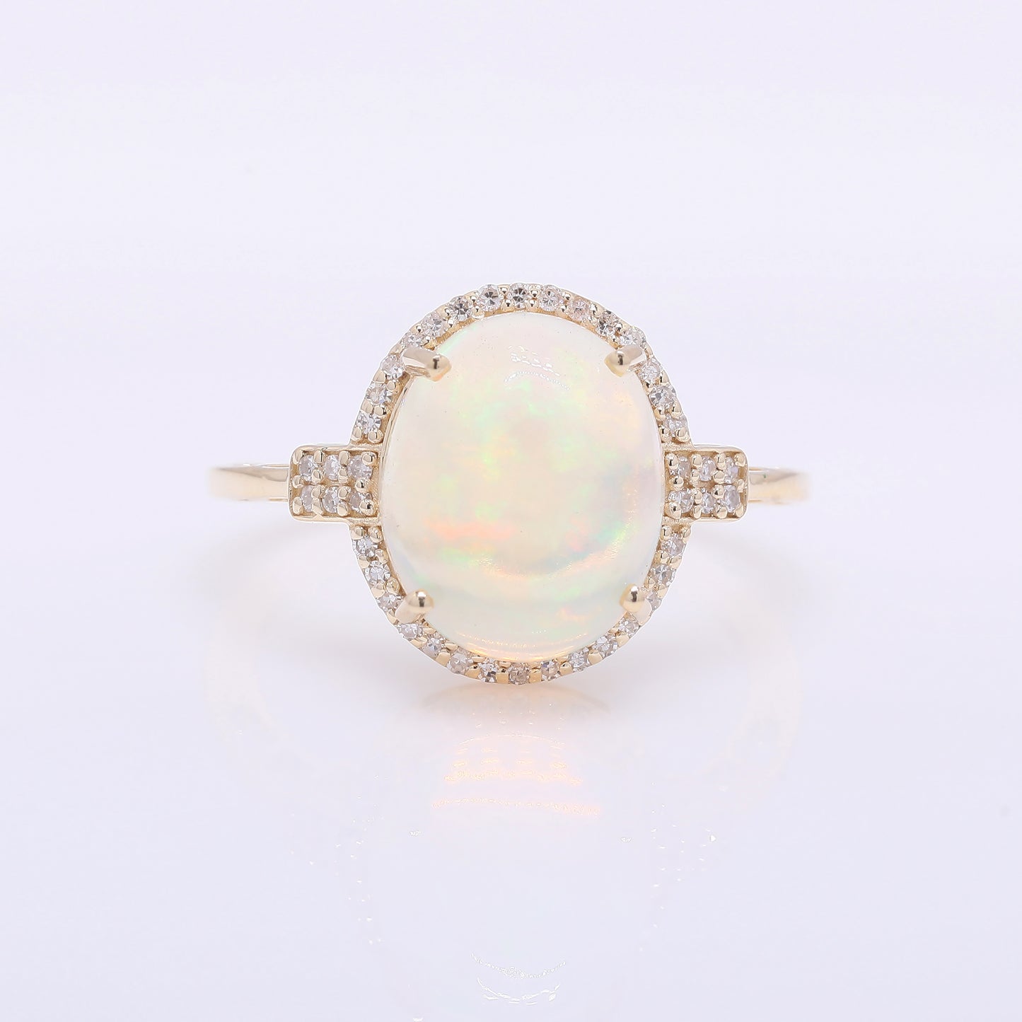 3.30 Ct Oval Cabochon Cut Natural Opal 14K Gold Ring