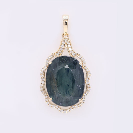 10.25 Ct Oval Mixed Cut Natural Sapphire 14K Gold Pendant