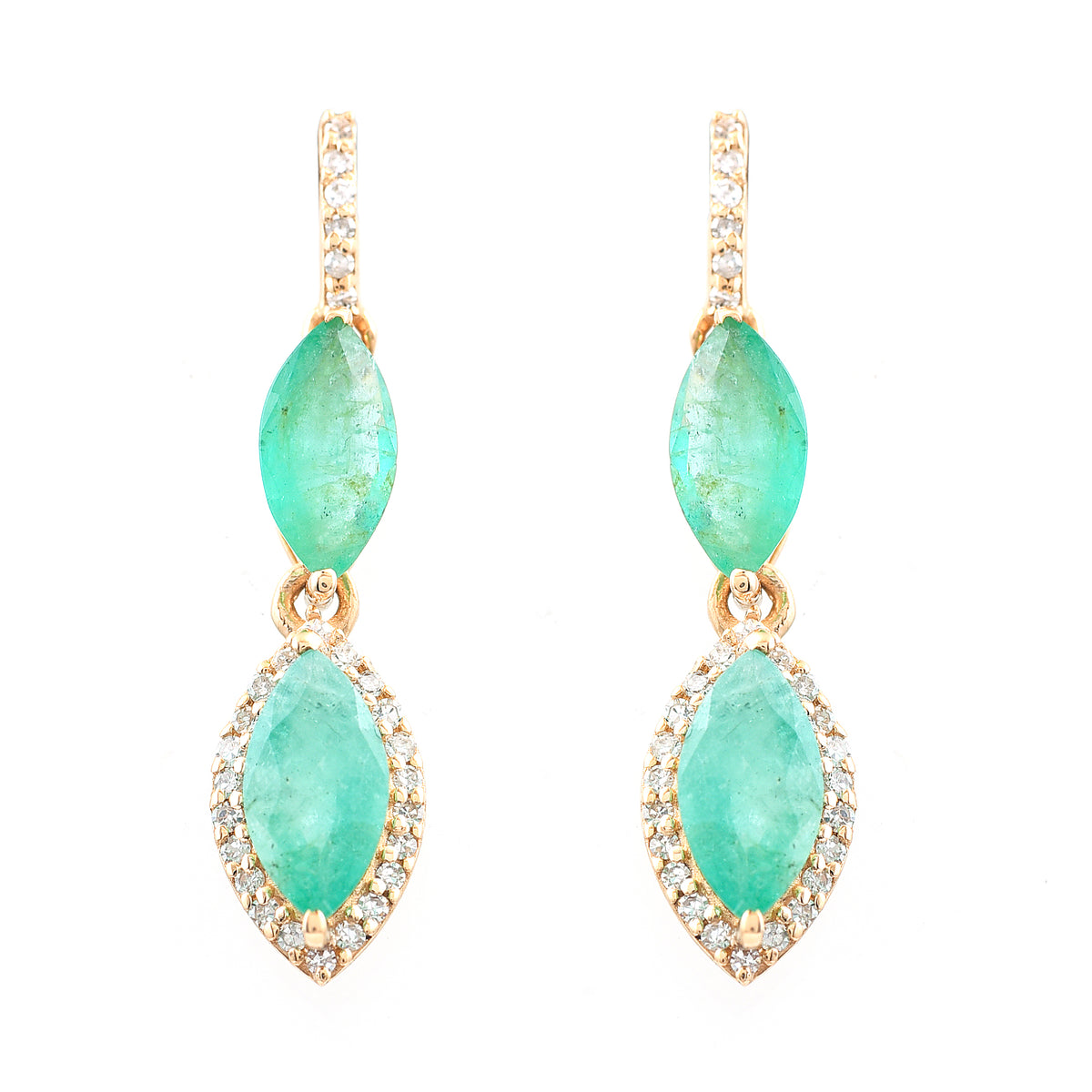 2.03 Ct Marquise Mixed Cut Natural Emerald 14K Gold Earrings
