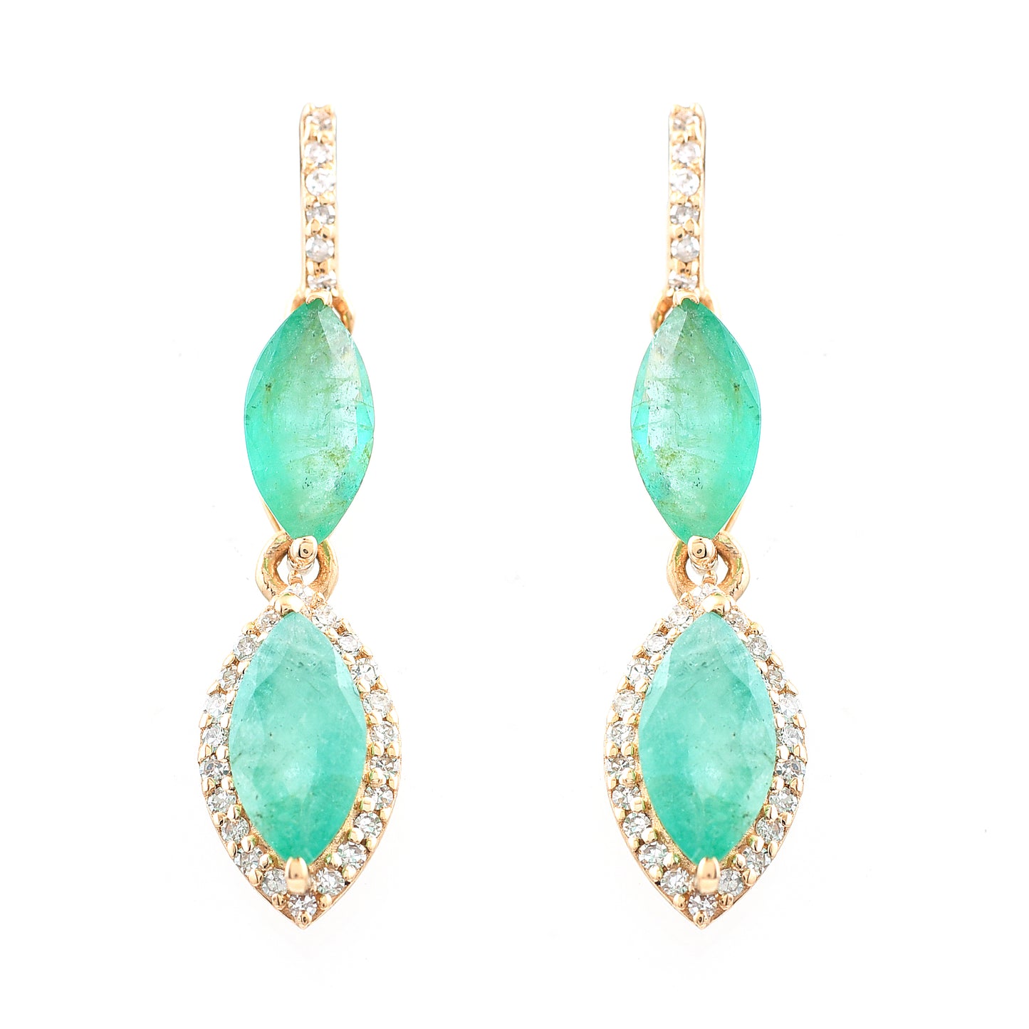 2.03 Ct Marquise Mixed Cut Natural Emerald 14K Gold Earrings