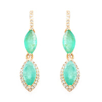 2.03 Ct Marquise Mixed Cut Natural Emerald 14K Gold Earrings