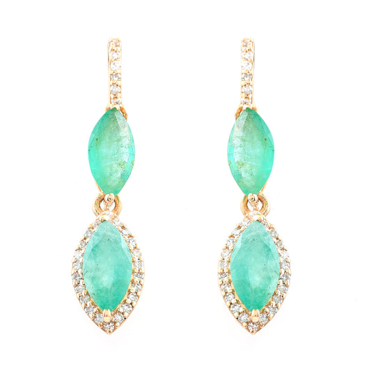 2.03 Ct Marquise Mixed Cut Natural Emerald 14K Gold Earrings