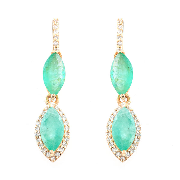 2.03 Ct Marquise Mixed Cut Natural Emerald 14K Gold Earrings