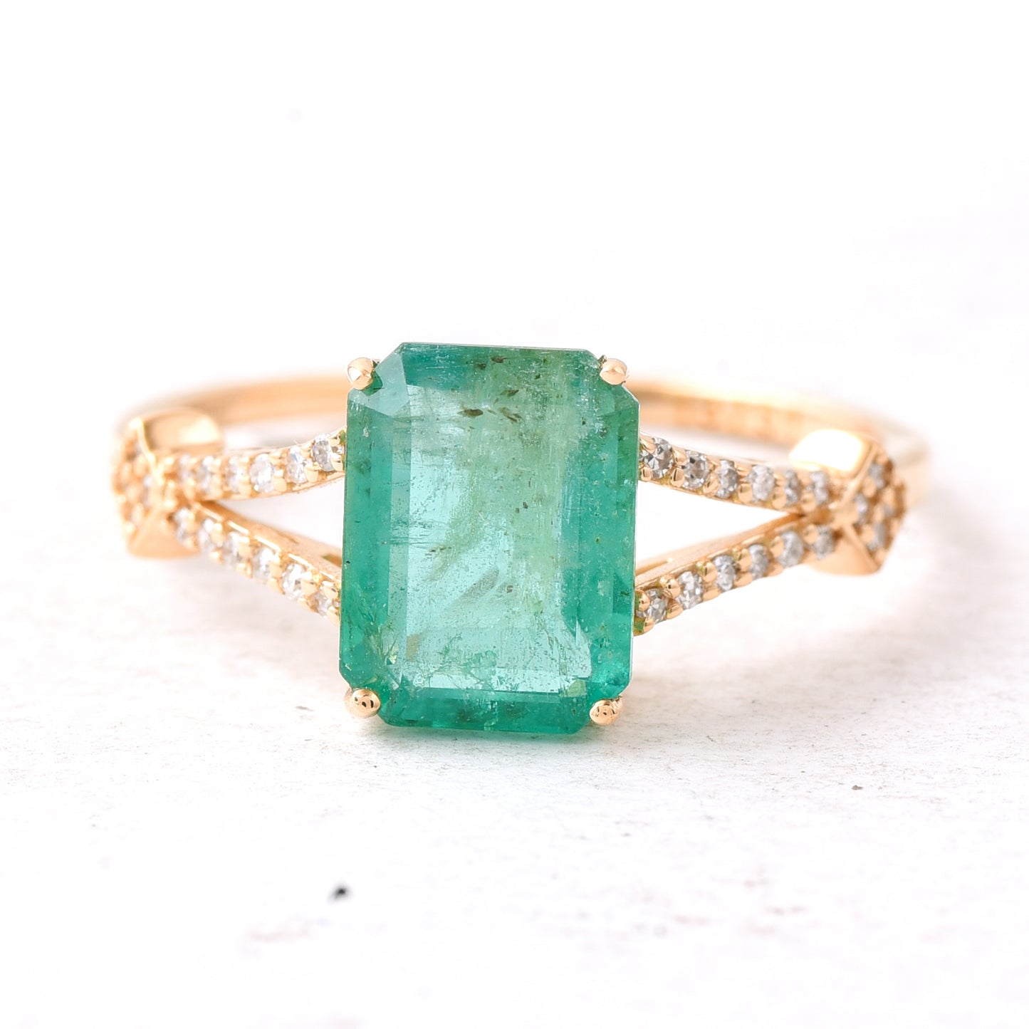 2.32 Ct Octagon Step Cut Natural Emerald 14K Gold Ring