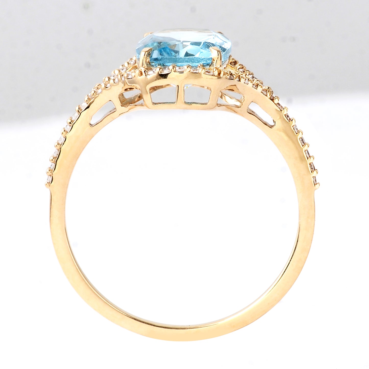 2.37 Ct Rectangular Cushion Mixed Cut Natural Blue Topaz 14K Gold Ring