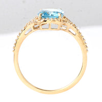 2.37 Ct Rectangular Cushion Mixed Cut Natural Blue Topaz 14K Gold Ring