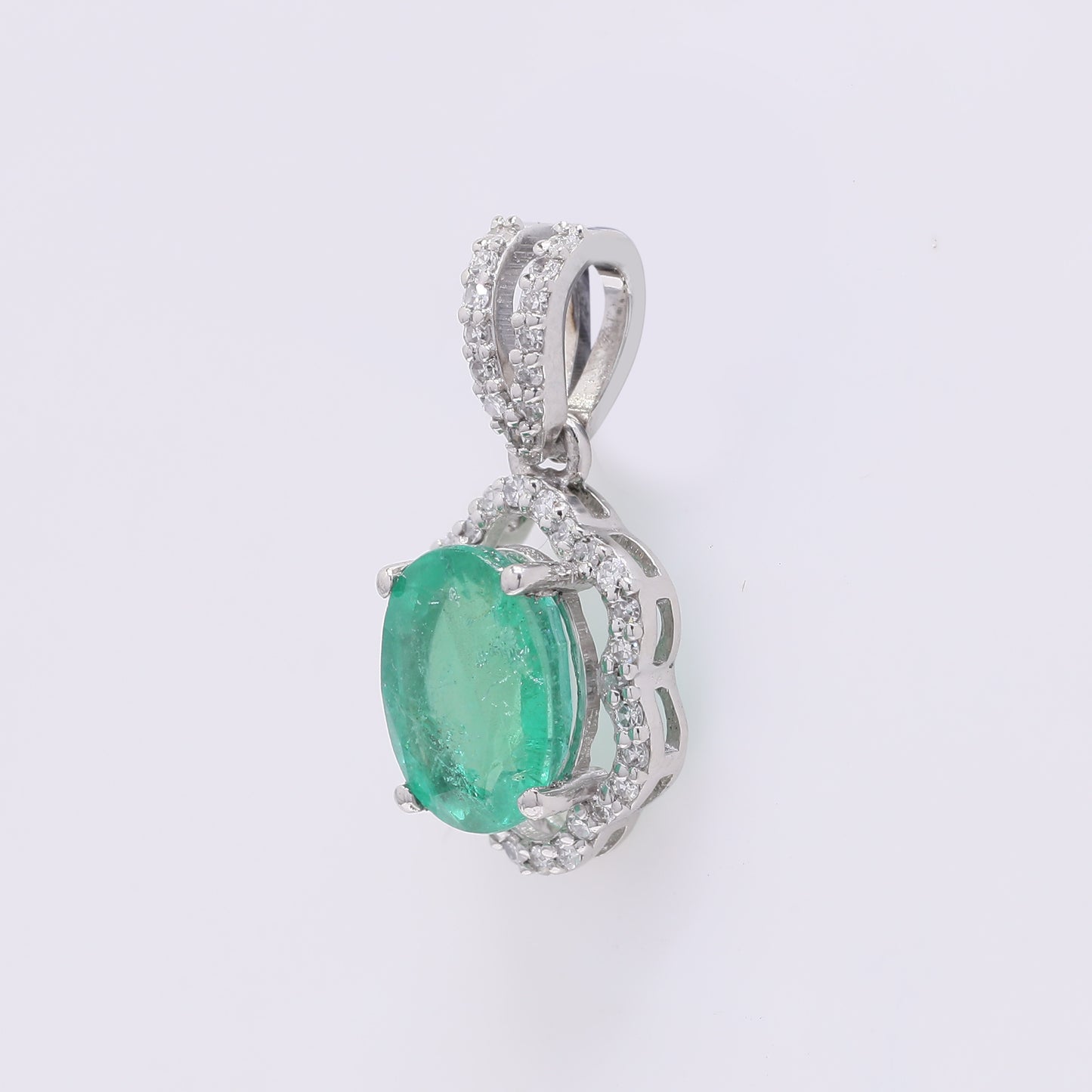 1.50 Ct Oval Mixed Cut Natural Emerald 950 Platinum Pendant