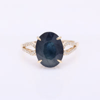 6.20 Ct Oval Mixed Cut Natural Corundum Sapphire 14K Gold Ring