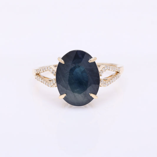 6.20 Ct Oval Mixed Cut Natural Corundum Sapphire 14K Gold Ring