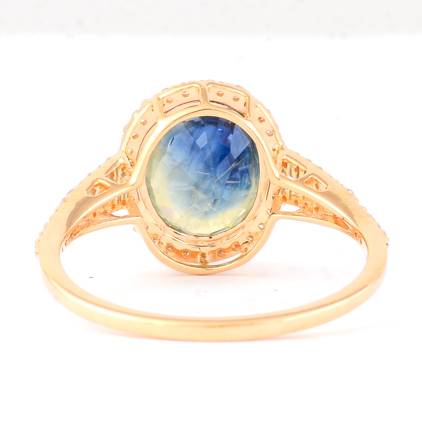 3.17 Ct Oval Mixed Cut Natural Bi Coloured Sapphire 14K Gold Ring