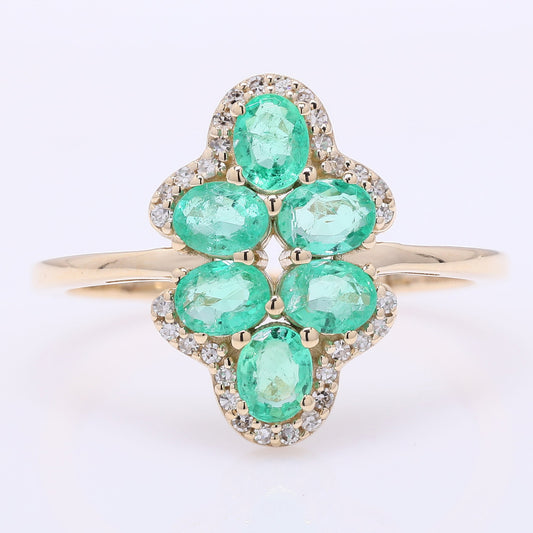 0.98 Ct Oval Mixed Cut Natural Emerald 14K Gold Ring