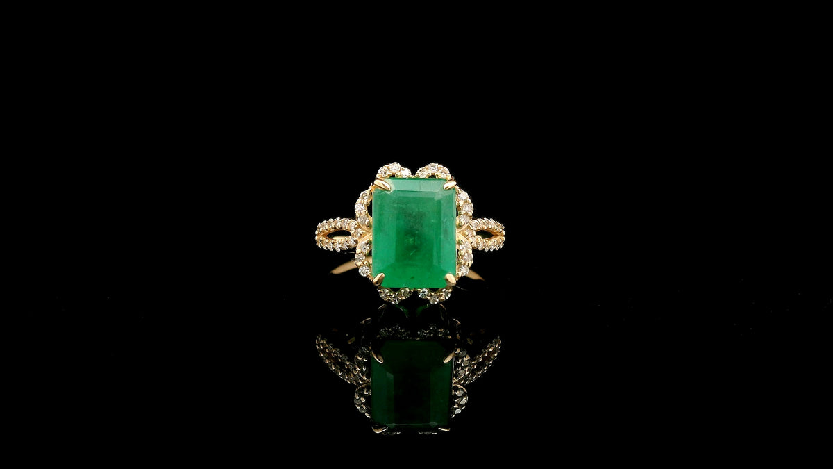 3.08 Ct Octagon Natural Emerald 14K Gold Ring