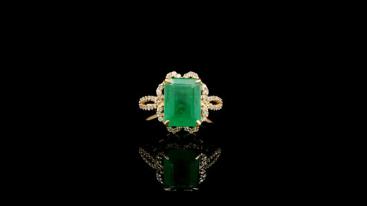 3.08 Ct Octagon Natural Emerald 14K Gold Ring