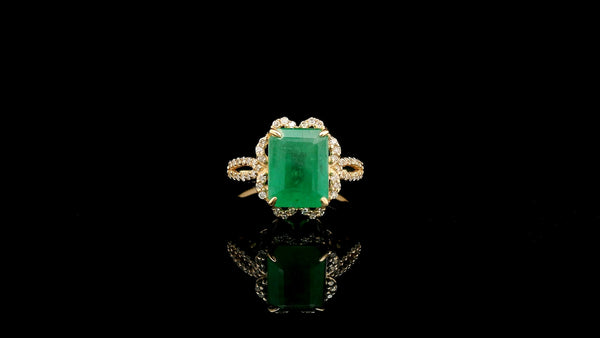 3.08 Ct Octagon Natural Emerald 14K Gold Ring