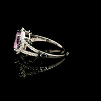 2.71 Ct Oval Amethyst, White Zircon 925 Sterling Silver Ring