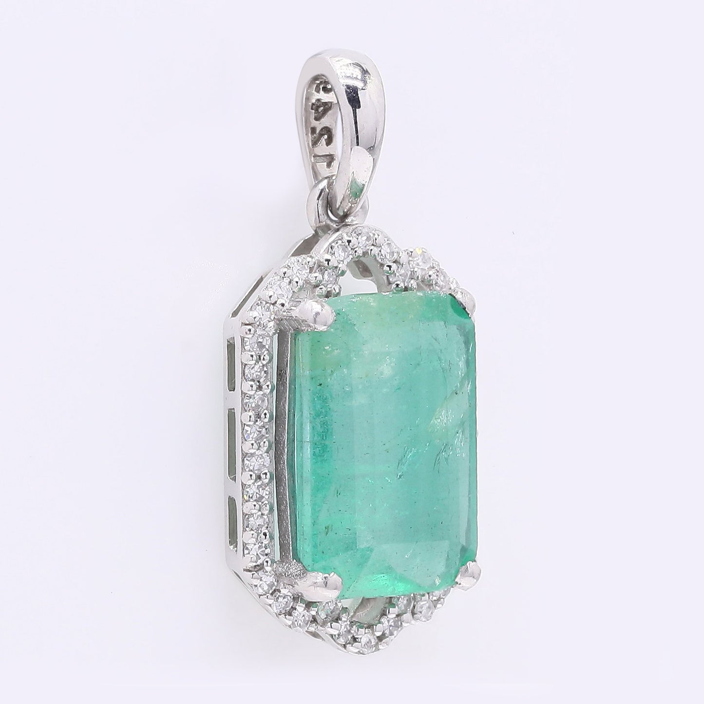 2.77 Ct Octagon Step Cut Natural Emerald 950 Platinum Pendant