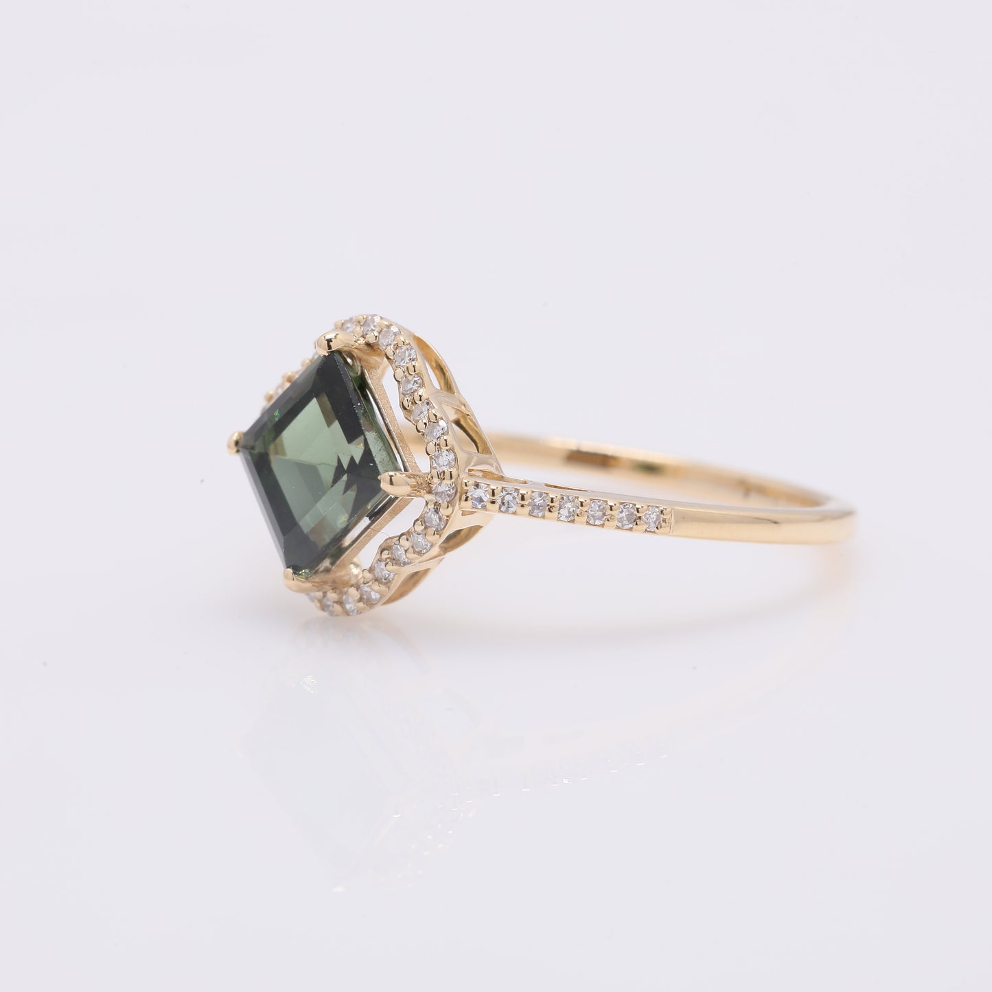 1.33 Ct Square Step Cut Natural Green Tourmaline 14K Gold Ring