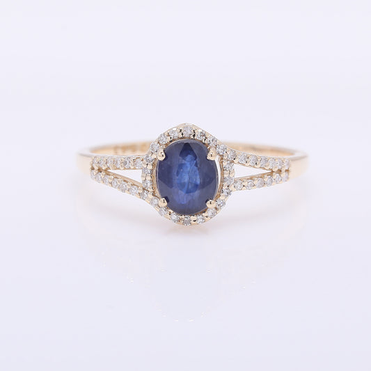 1.25 Ct Oval Mixed Cut Natural Sapphire 14K Gold Ring