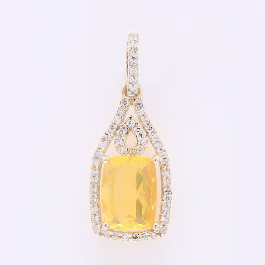 1.14 Ct Cushion Mixed Cut Natural Fire Opal 14K Gold Pendant
