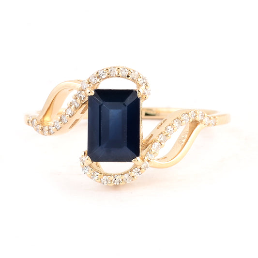 1.18 Ct Emerald Cut Natural Corundum Sapphire 14K Gold Ring