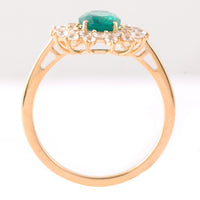 2.32 Ct Oval Mixed Cut Natural Emerald 14K Gold Ring