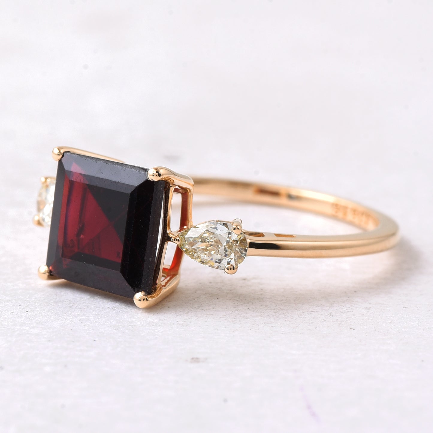 3.10 Ct Square Step Cut Natural Garnet 14K Gold Ring