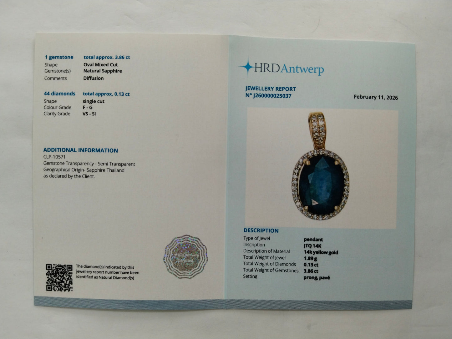 3.99 Ct Oval Mixed Cut Natural Sapphire 14K Gold Pendant