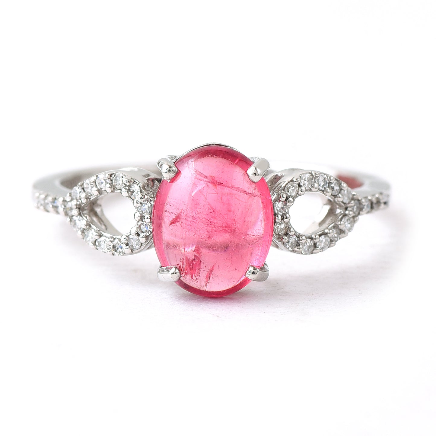 2.81 Ct Oval Cabochon Cut Natural Pink Tourmaline 950 Platinum Ring