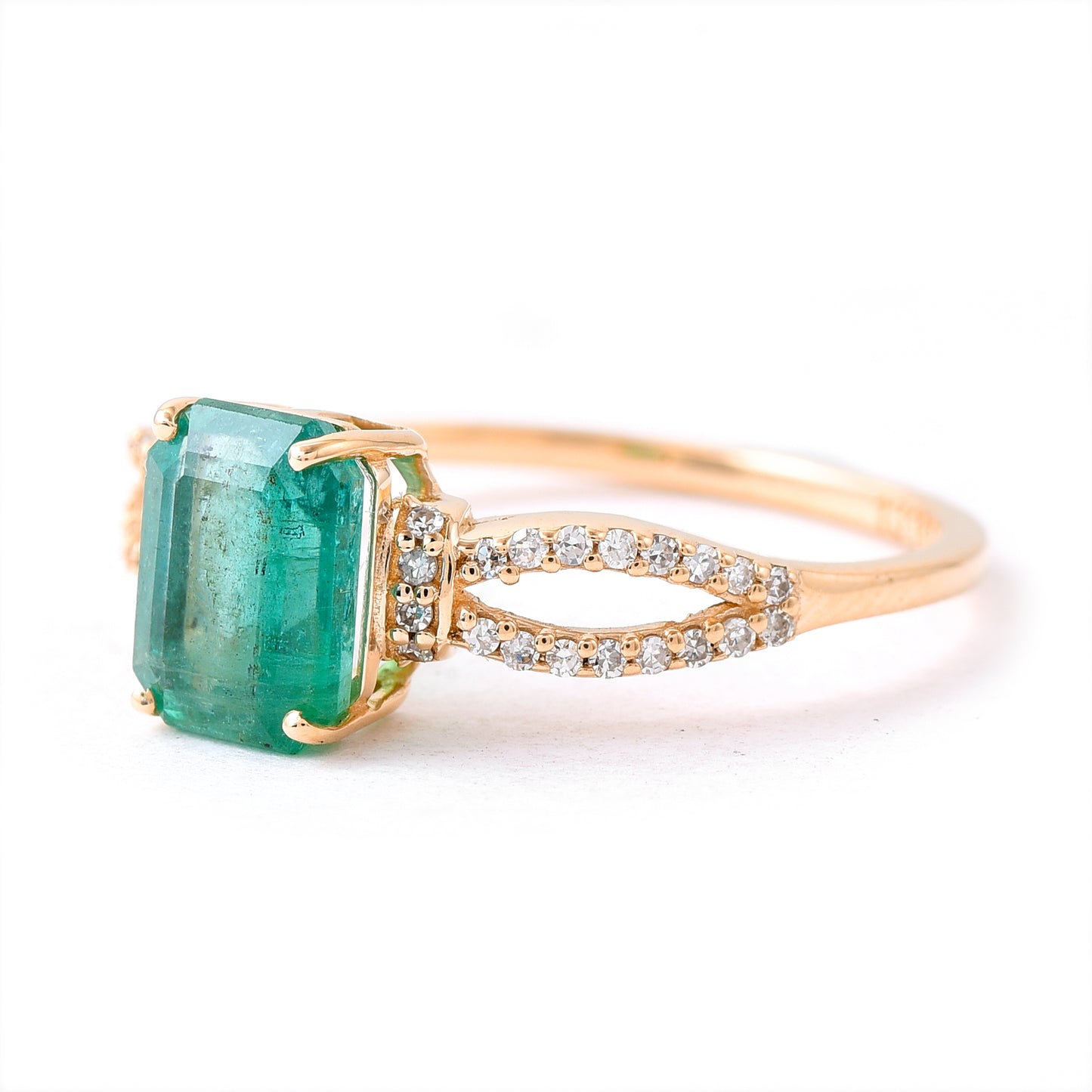 1.53 Ct Octagon Step Cut Natural Emerald 14K Gold Ring