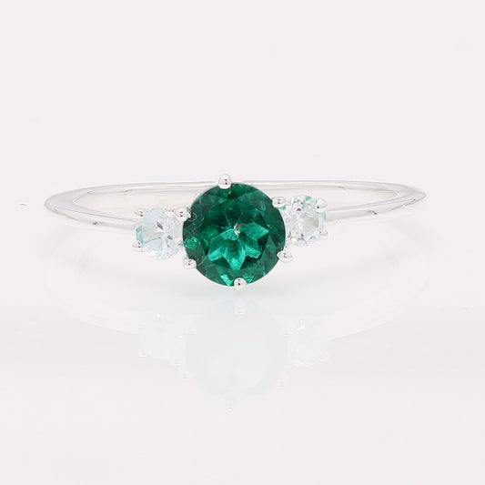 1.39 Ct Round Green Topaz 925 Silver Ring