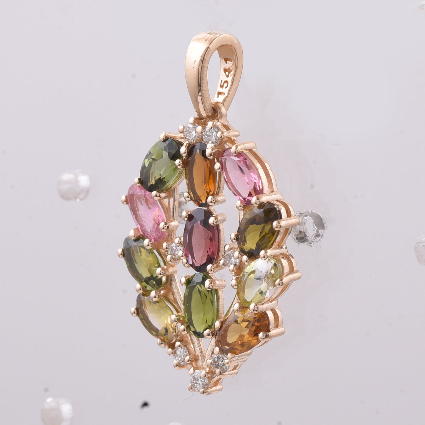 2.31 Ct Oval Natural Multi-Coloured Tourmaline 14K Gold Pendant