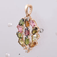 2.31 Ct Oval Natural Multi-Coloured Tourmaline 14K Gold Pendant
