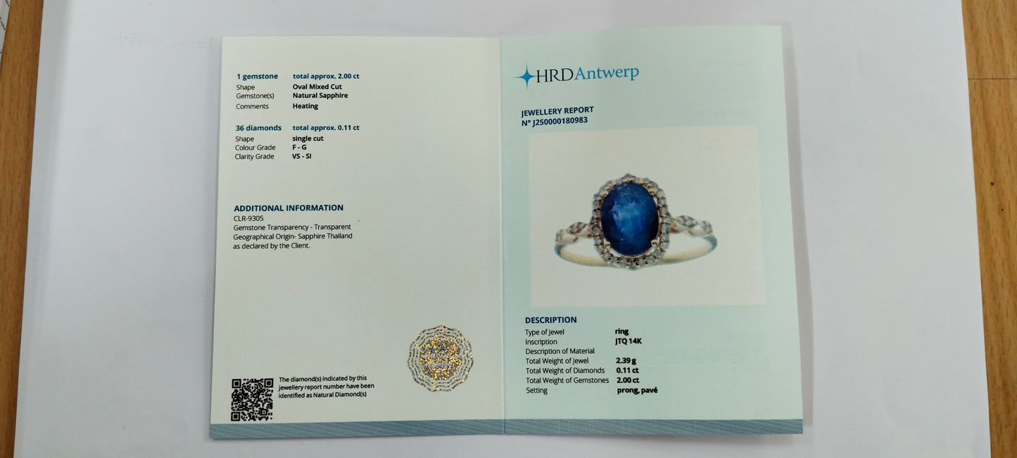 2.11 Ct Oval Mixed Cut Natural Sapphire 14K Gold Ring