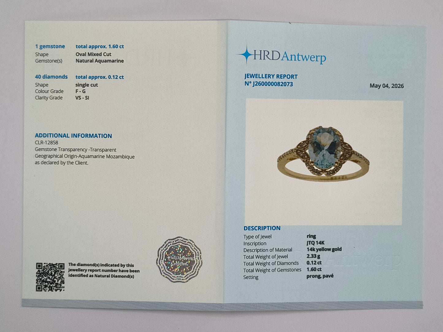 1.72 Ct Oval Mixed Cut Natural Aquamarine 14K Gold Ring