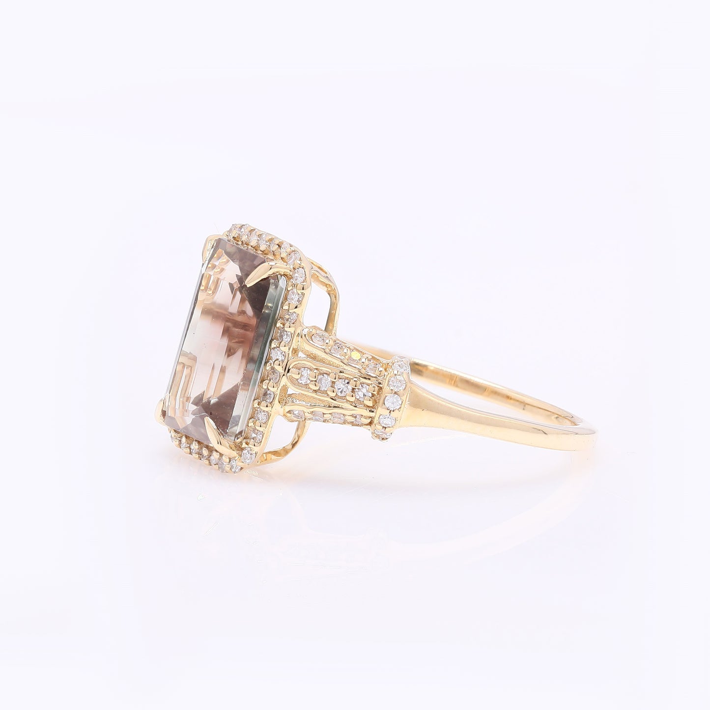 2.64 Ct Octagon Step Cut Natural Sunstone 14K Gold Ring