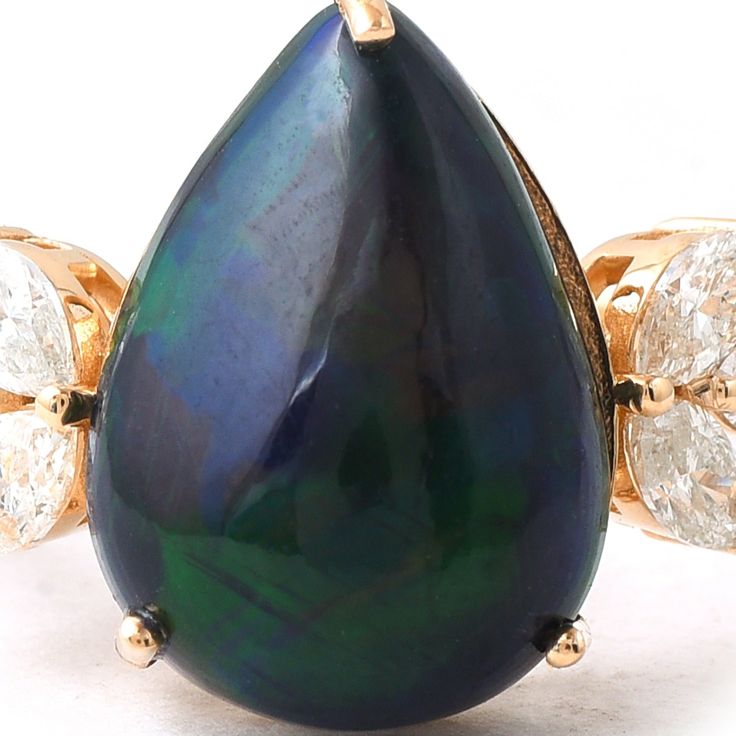 1.86 Ct Pear Cabochon Cut Natural Black Opal 14K Gold Ring