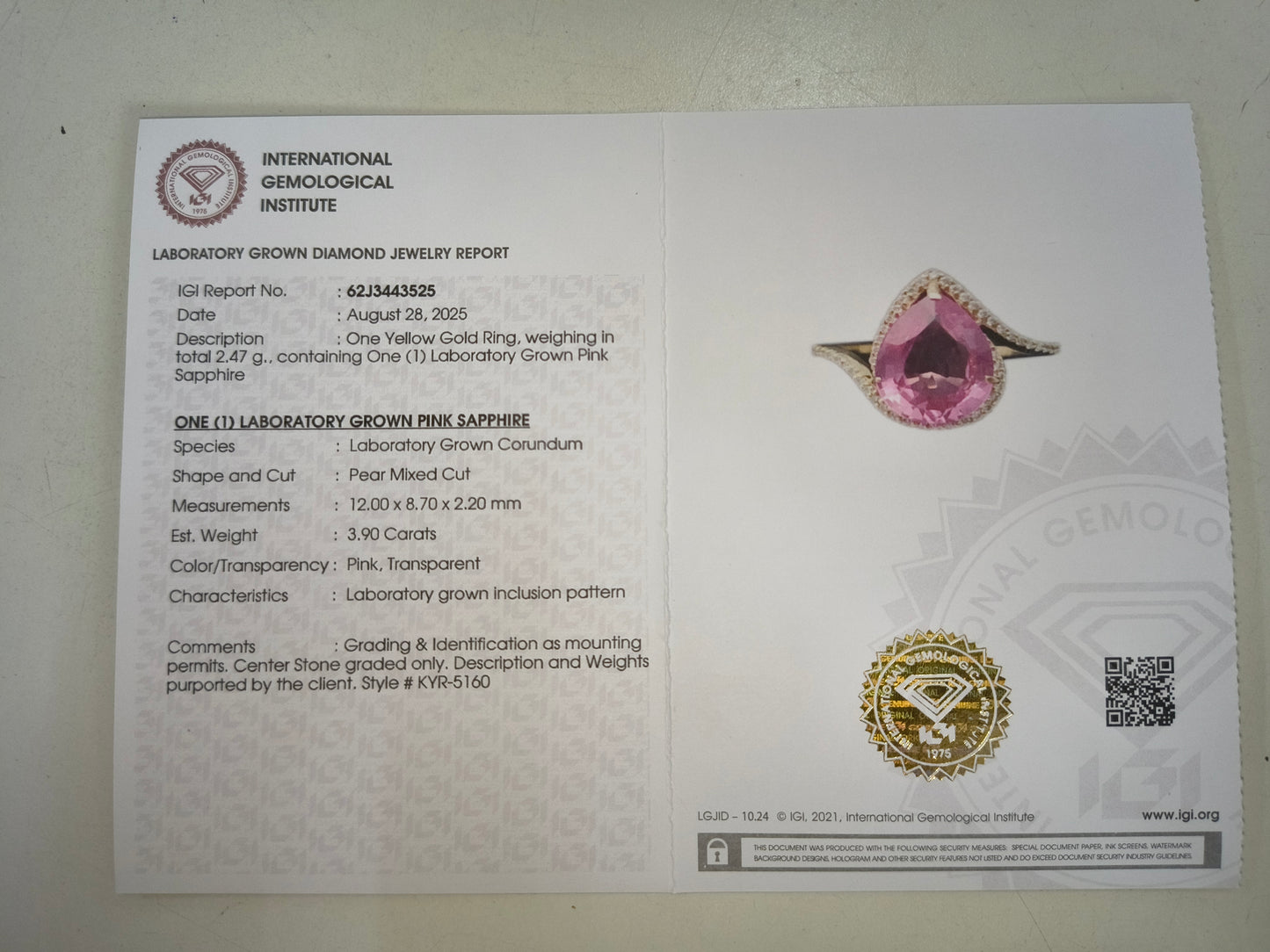 4.05 Ct Pear Mixed Cut Lab Grown Pink Sapphire 14K Gold Ring