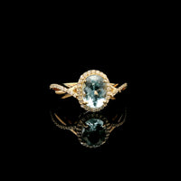 1.33 Ct Oval Mixed Cut Natural Aquamarine 14K Gold Ring