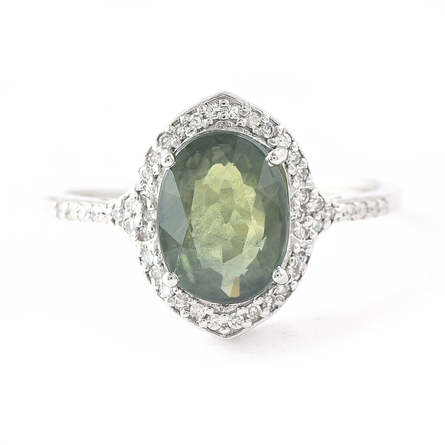 2.66 Ct Oval Mixed Cut Natural Green Sapphire 950 Platinum Ring