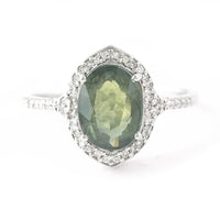 2.66 Ct Oval Mixed Cut Natural Green Sapphire 950 Platinum Ring