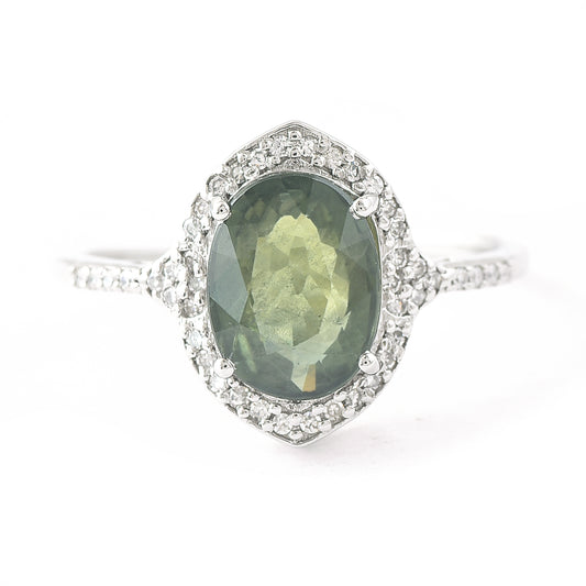 2.66 Ct Oval Mixed Cut Natural Green Sapphire 950 Platinum Ring