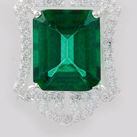 7.46 Ct Octagon Green Topaz, Cubic Zirconia, 925 Sterling Silver Pendant