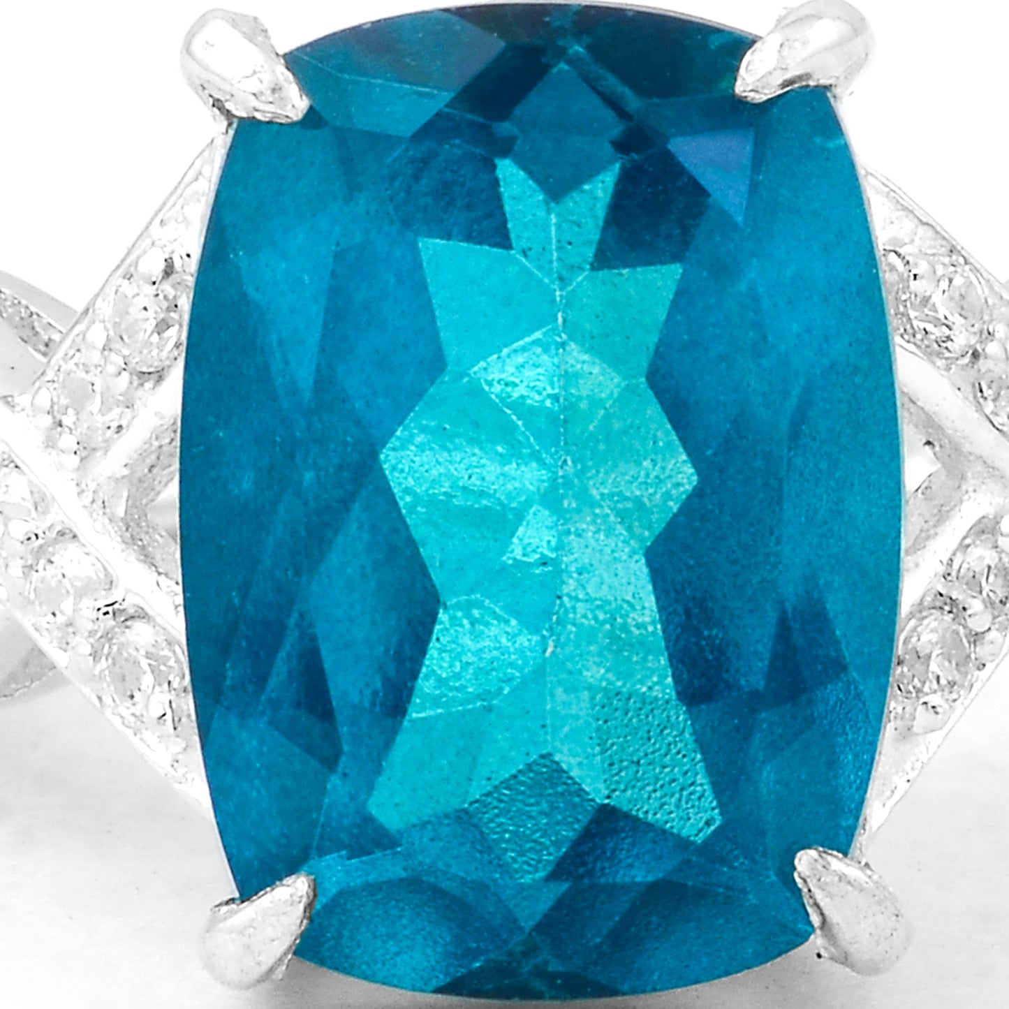 8.68 Ct Cushion Pariba Topaz, Cubic Zirconia, 925 Sterling Silver Ring