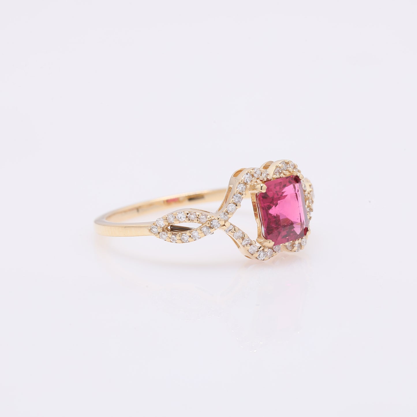 1.00 Ct Octagon Step Cut Natural Rubellite 14K Gold Ring