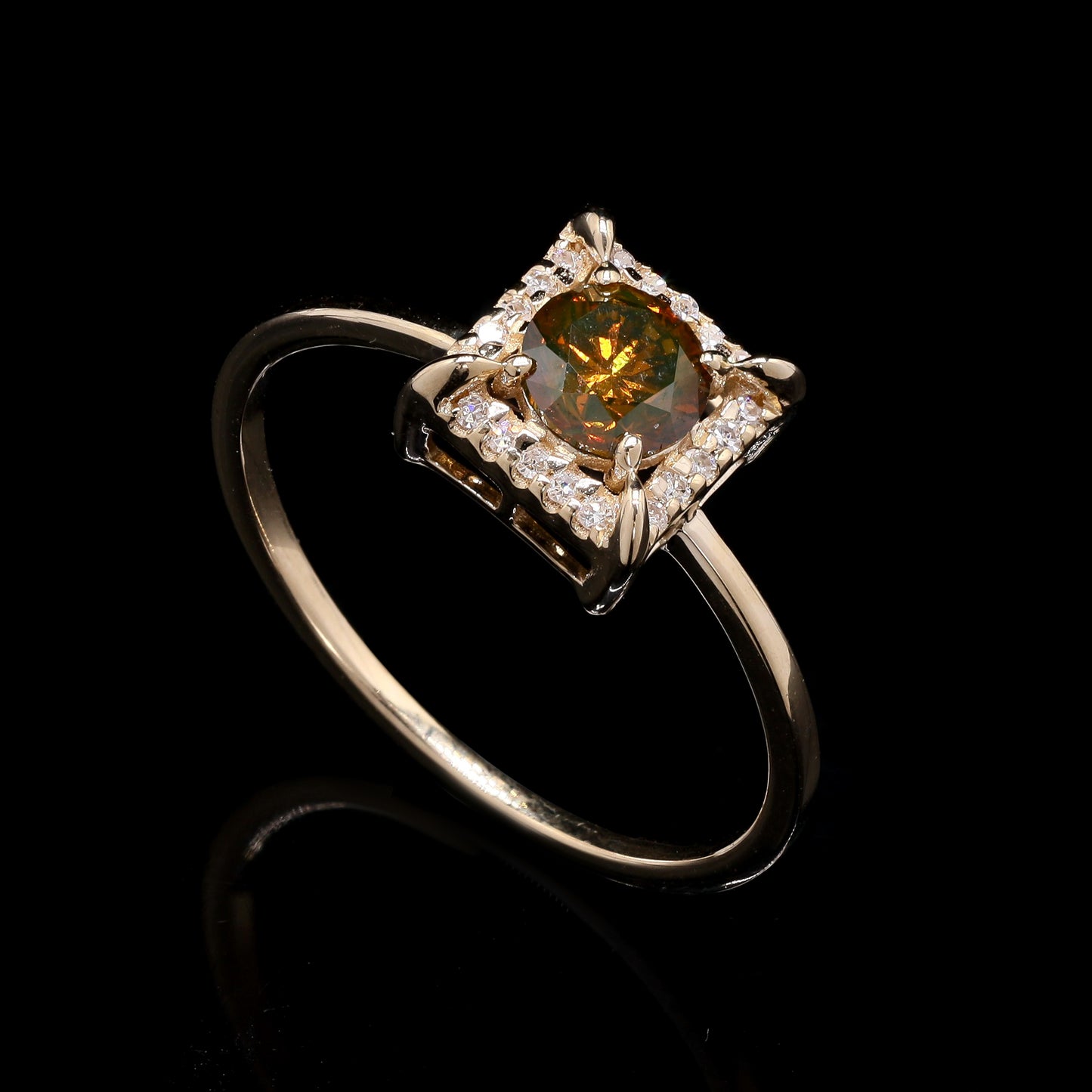 0.56 Ct Round Red Diamond 14K Gold Ring