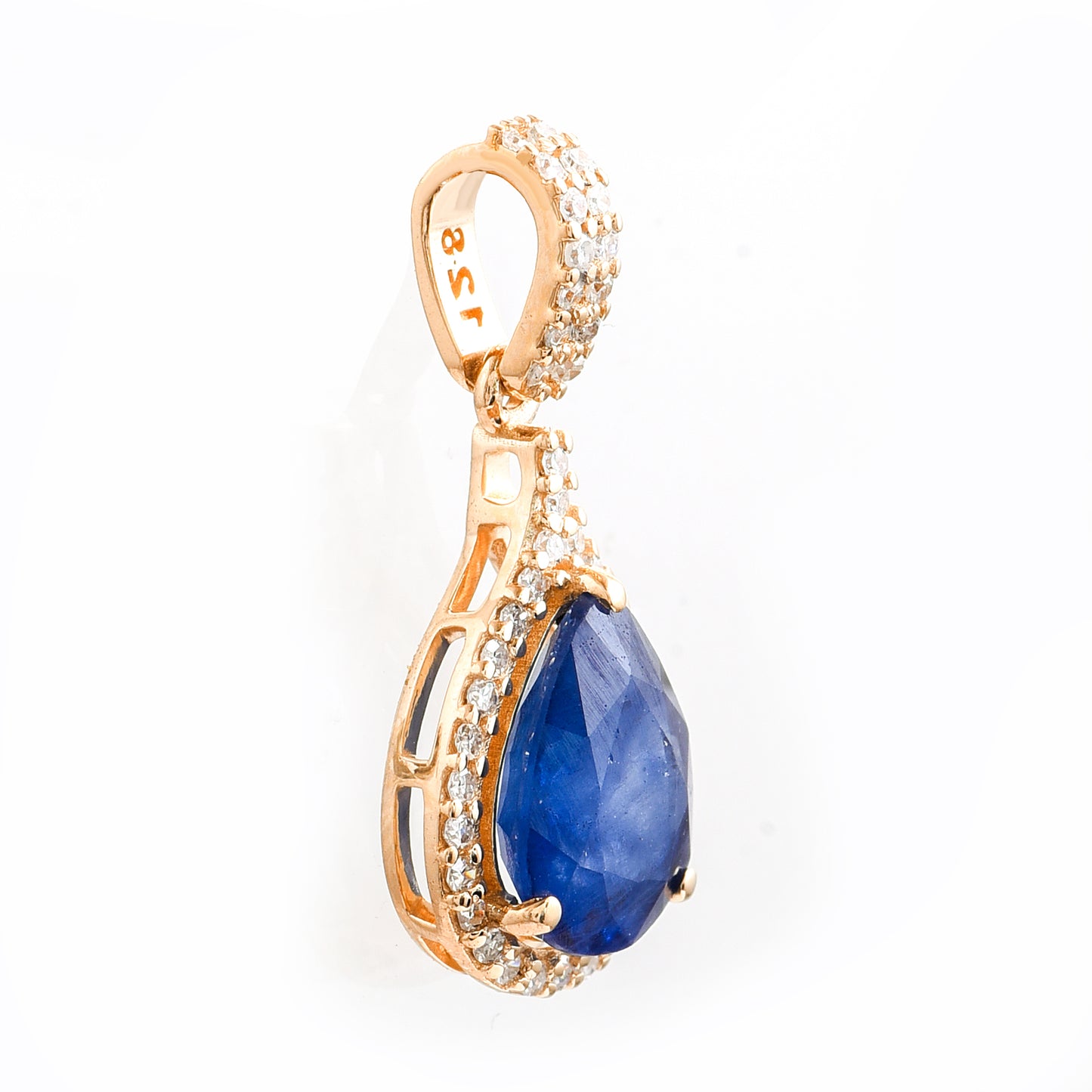 1.79 Ct Pear Mixed Cut Natural Sapphire 14K Gold Pendant