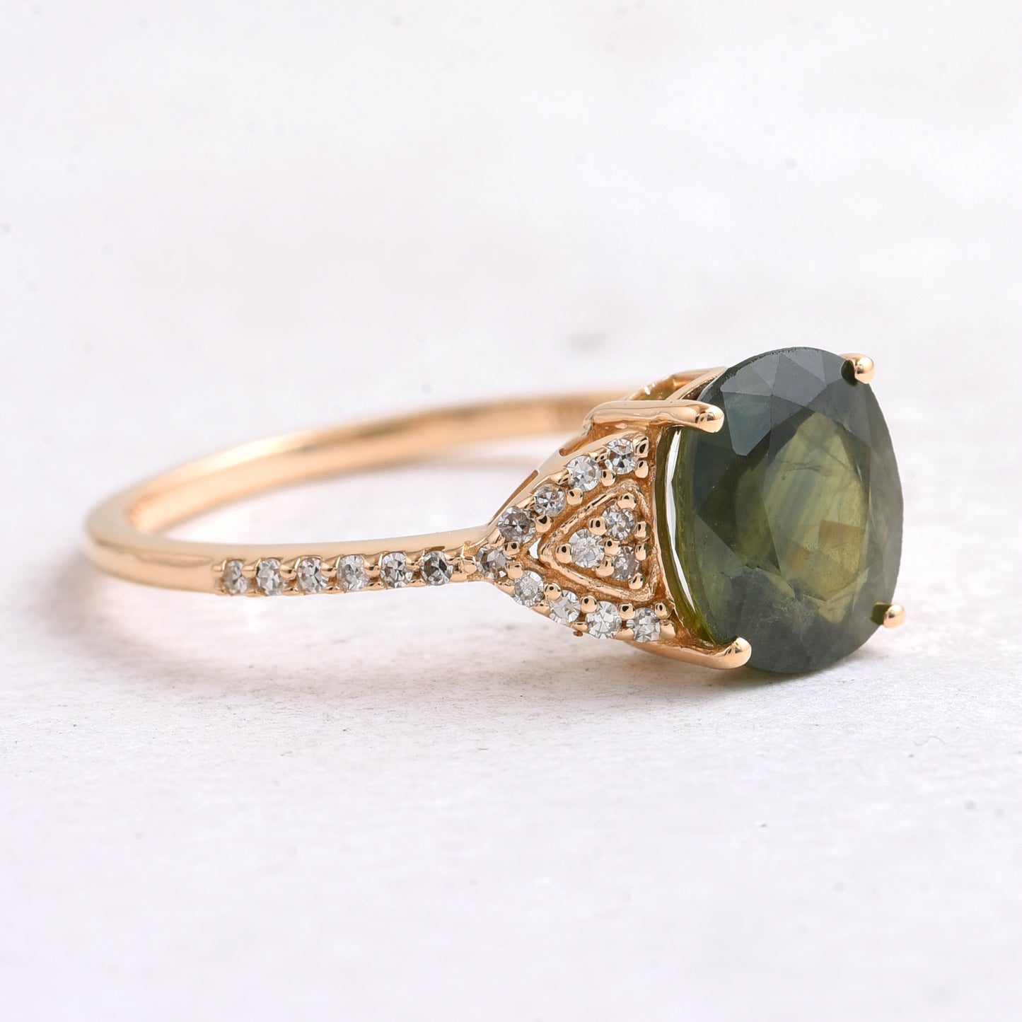2.27 Ct Cushion Mixed Cut Natural Green Sapphire 14K Gold Ring