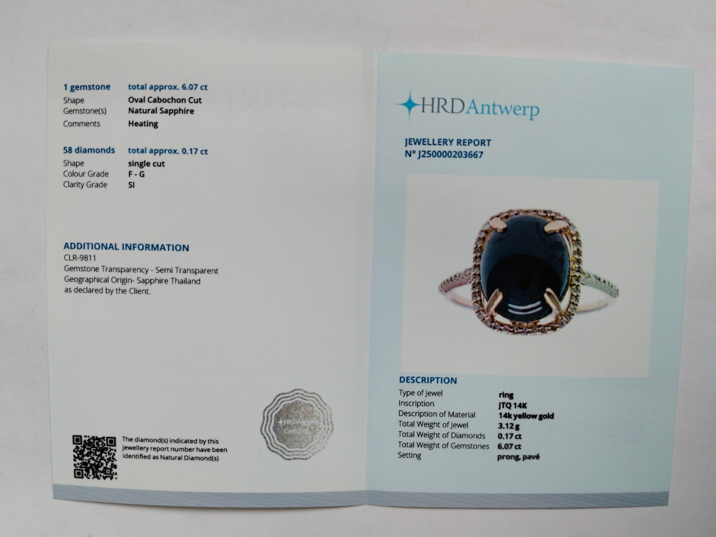 6.24 Ct Oval Cabochon Cut Natural Sapphire 14K Gold Ring